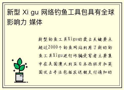 新型 Xi gu 网络钓鱼工具包具有全球影响力 媒体